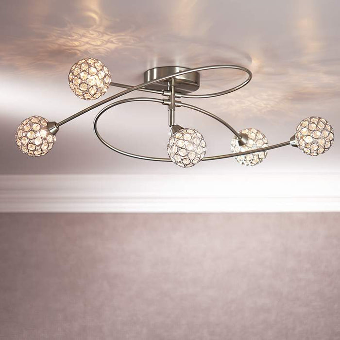 Wide 5 Light Modern Nickel Ceiling Light