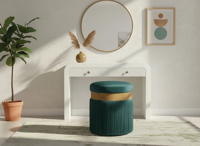 Yasmine Green Velvet Ottoman/Stool